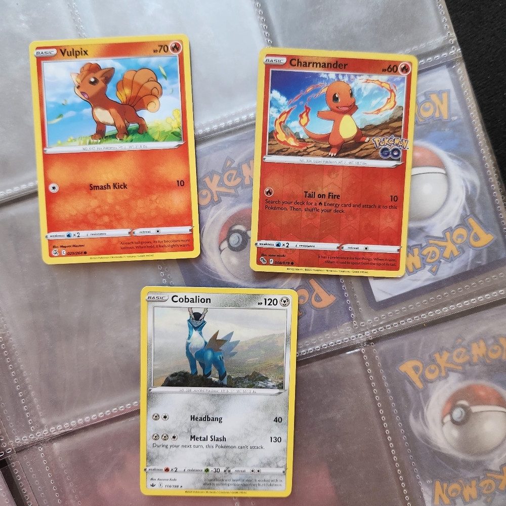 3 Card Common/Uncommon Pokémon TCG Lot: Charmander, Vulpix, Cobalion
